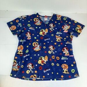 🔥Disney Halloween Blue V Neck Tie Back Scrub Top Size Medium